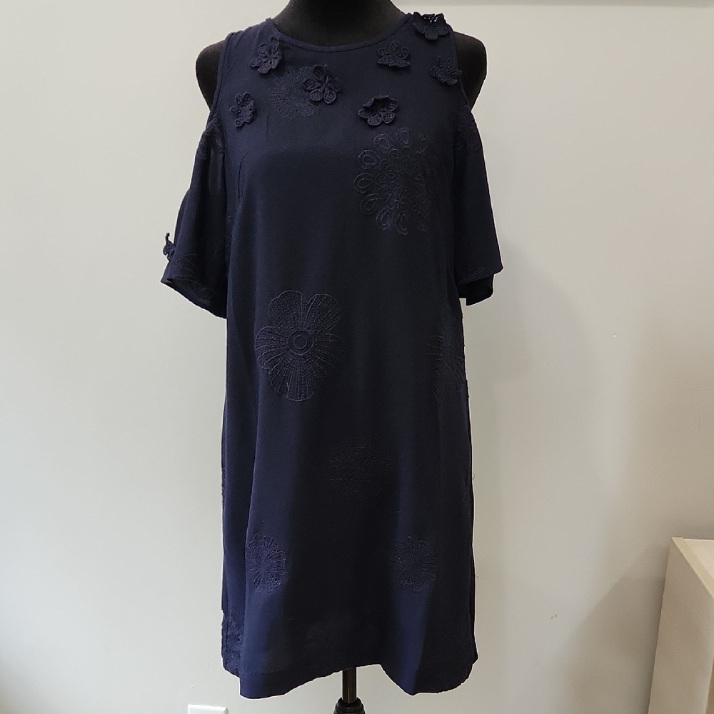 LOFT Navy Cold Shoulder Dress